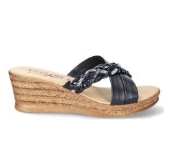 Best Sale 🌟 Women's TUSCANY BY EASY STREET Gessica Wedge 🩴 Sandals Navy 👏
