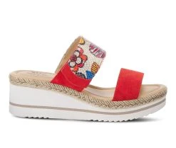 Promo 🥰 Women's SPRING STEP Laveta Wedge 🩴 Sandals Red Multi ⌛
