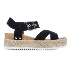 Promo ✨ Women's Soda Fortuna Wedge Espadrille 🩴 Sandals Black 😀