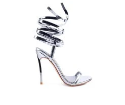 Budget 👏 Women's London Rag Smacker Stiletto 👗 Dress 🩴 Sandals Silver ✨