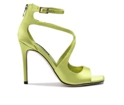 Top 10 ✨ Women's Nine West Tulah Stiletto 👗 Dress 🩴 Sandals Lime Satin ✔️