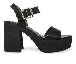 Outlet 🧨 Women's Madden Girl Grandview Block Heel 👗 Dress 🩴 Sandals Black 🔔