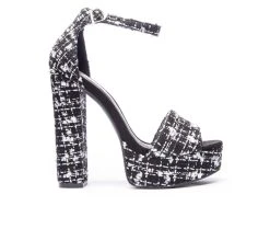 Buy 👏 Women's Chinese Laundry Avenue Platform 👗 Dress 🩴 Sandals Blk/Wht Tweed 👍