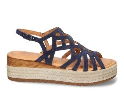 Cheap 😀 Women's Bella Vita Italy Zip Wedge 🩴 Sandals Navy Suede 🧨