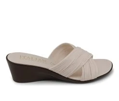Cheapest 😍 Women's Italian 👟 Shoemakers Kenny Wedge 🩴 Sandals Bone 🎉
