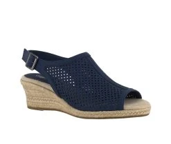 Best Sale 🥰 Women's Easy Street Stacy Wedge 🩴 Sandals Denim Linen Pt 👍