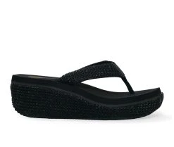 Best Pirce ✔️ Women's Volatile Island Platform Wedge Flip-Flops Black ❤️