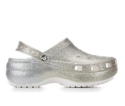 Discount 🧨 Women's Crocs Classic Platform Glitter Clogs White/Gold 🎉