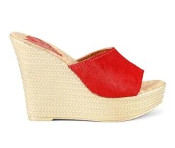 New โญ Women's Love And Liberty Ms. Independent Platform Wedge ๐ฉด Sandals Red Cow Hair ๐