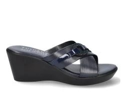 Outlet 💯 Women's TUSCANY BY EASY STREET Sabina Wedge 🩴 Sandals Navy 🛒
