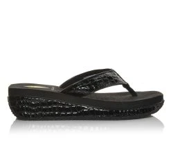 Best deal 🔥 Women's Volatile Mini Croco Wedge 🩴 Sandals Black ✔️