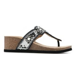 Discount ⌛ Women's White Mountain Bountiful Wedge Footbed 🩴 Sandals Black 👏