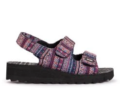 New 😀 Women's MUK LUKS Wave Curl Platform 🩴 Sandals Navy Multi 😀