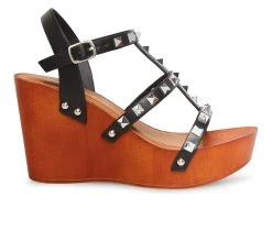 New 👏 Women's Madden Girl Darce Platform Wedge 🩴 Sandals Black Pari ⌛
