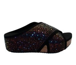 Budget 😉 Women's Volatile Dixiedust Platform Wedge 🩴 Sandals Black 😀