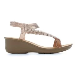 Best Pirce 🧨 Women's Daisy Fuentes Denim Vegan Wedge 🩴 Sandals Rose Gold 🤩