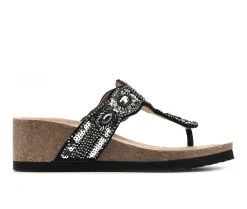 Cheapest 👏 Women's White Mountain Blast Wedge Footbed 🩴 Sandals Black 🤩