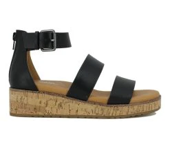 Outlet ⌛ Women's KENSIE Pamelia Wedge 🩴 Sandals Black ✔️