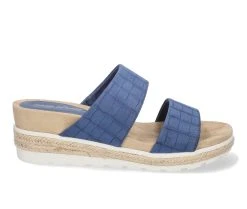 Deals 😀 Women's Easy Street Maryann Wedge 🩴 Sandals Denim Croco 🔥