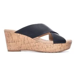 Outlet 🎁 Women's CL By Laundry Dream Day Platform Wedge 🩴 Sandals Black 🎁