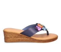 Promo 🎁 Women's TUSCANY BY EASY STREET Giordana Wedge Thong 🩴 Sandals Navy 😀