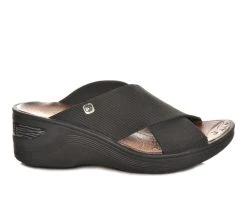Buy 👍 Women's BZEES Desire Wedge 🩴 Sandals Black Stretch 🔥