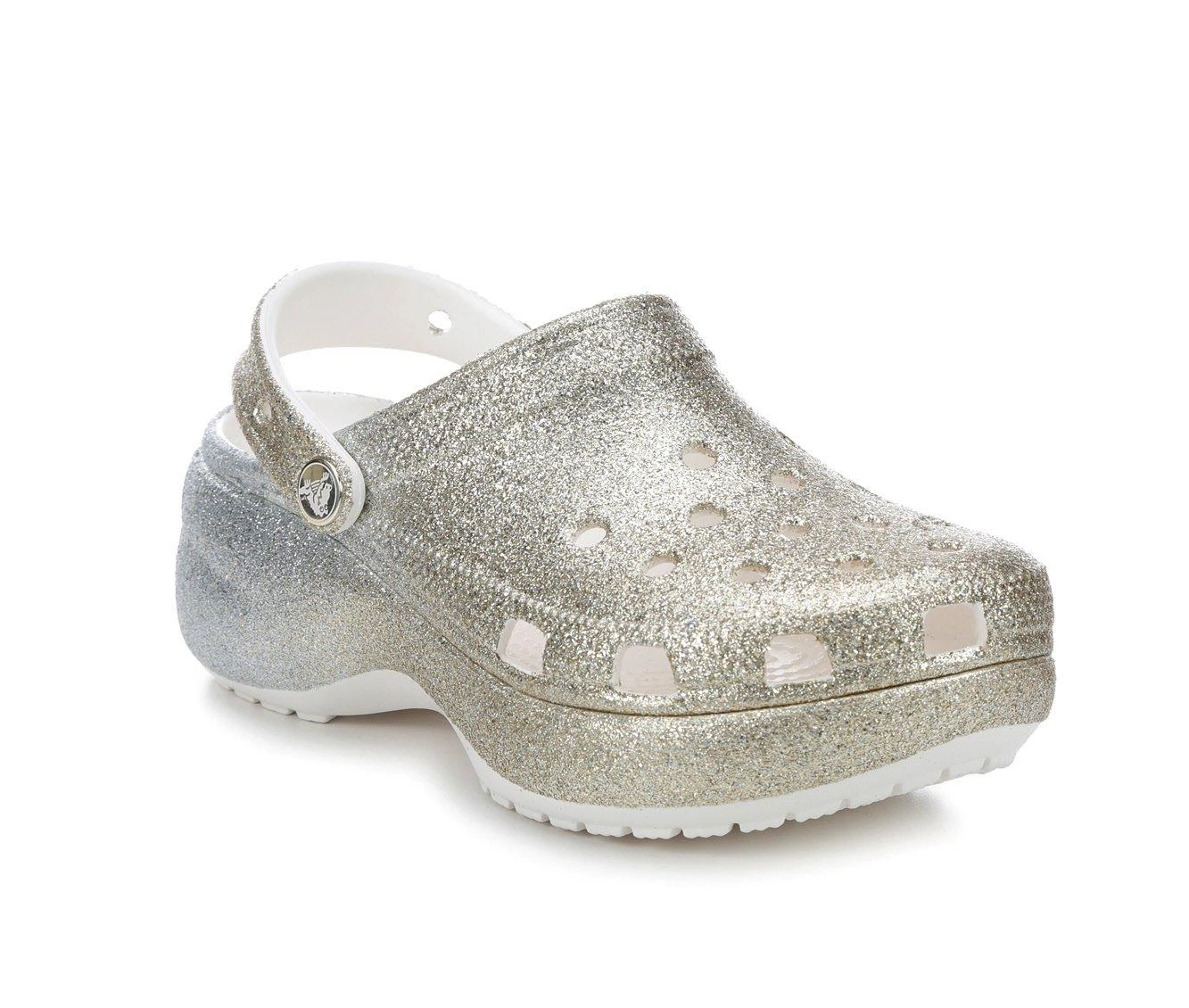 Discount 𧨠Women's Crocs Classic Platform Glitter Clogs White/Gold π - Image 3