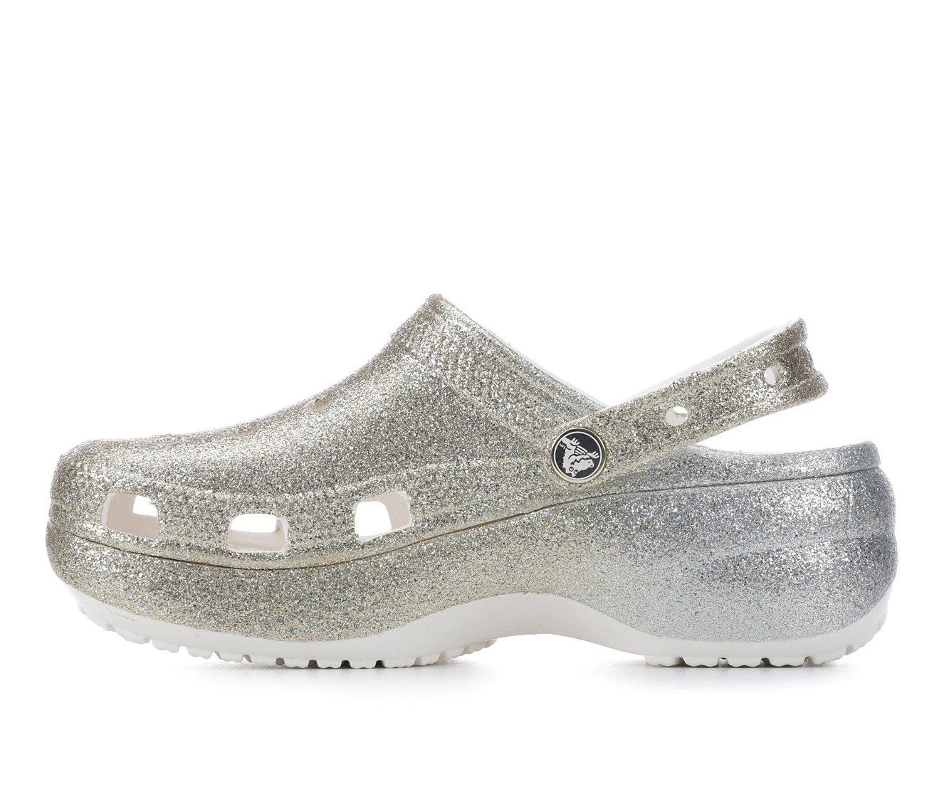 Discount 𧨠Women's Crocs Classic Platform Glitter Clogs White/Gold π - Image 4